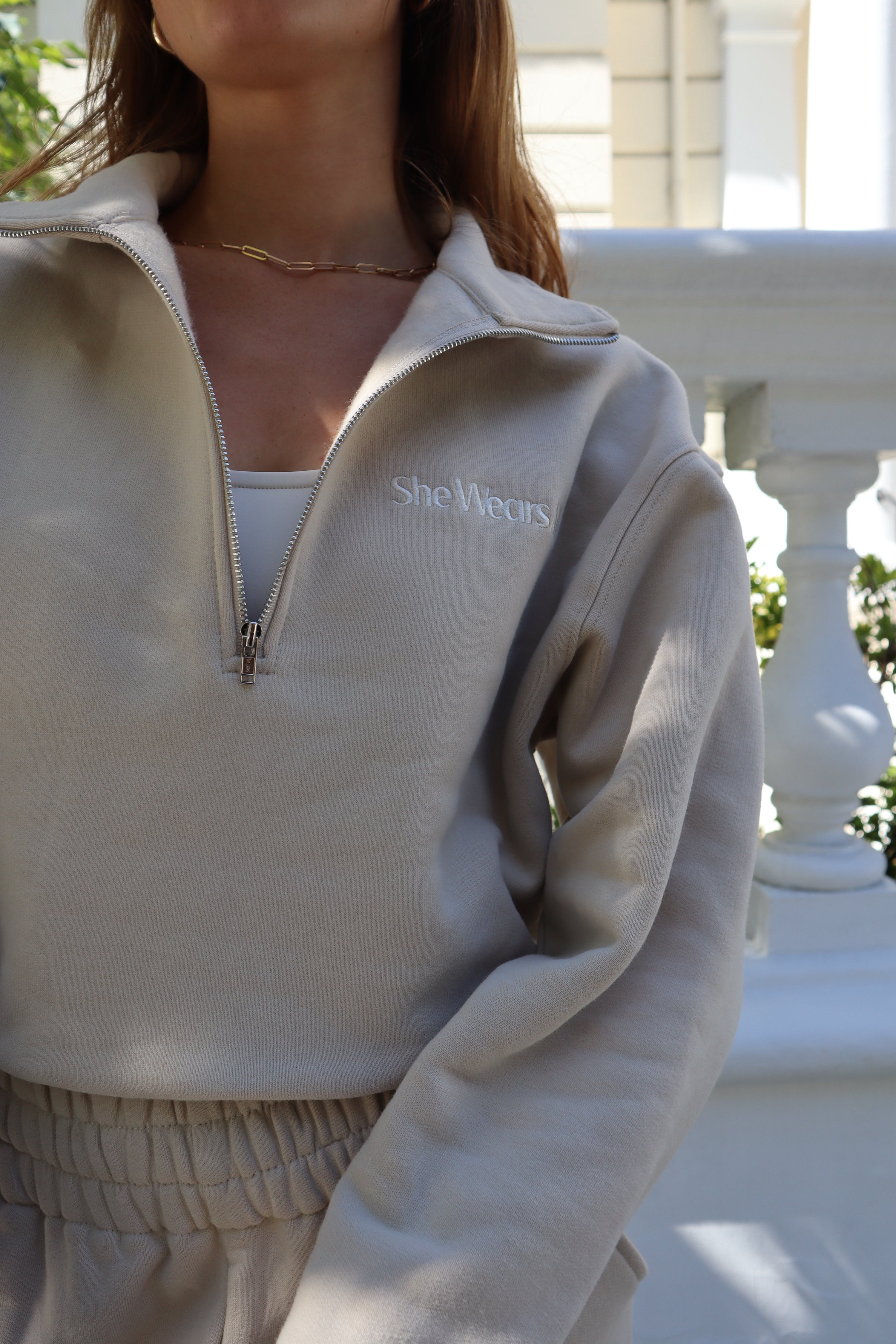 Beige quarter zip sweater hot sale